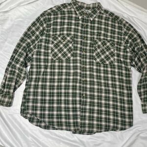 Vintage 90s Green Plaid Flannel Button Down Shirt Cherokee 100% Cotton Shacket